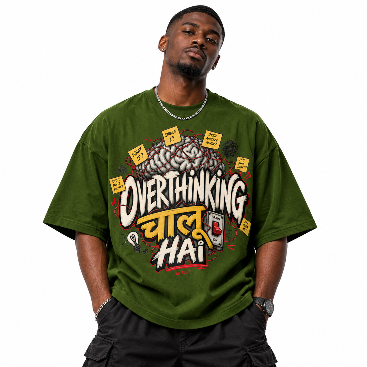 Overthinking Chalu Hai Oversized Graphic T-Shirt | 220 GSM | 100% Cotton