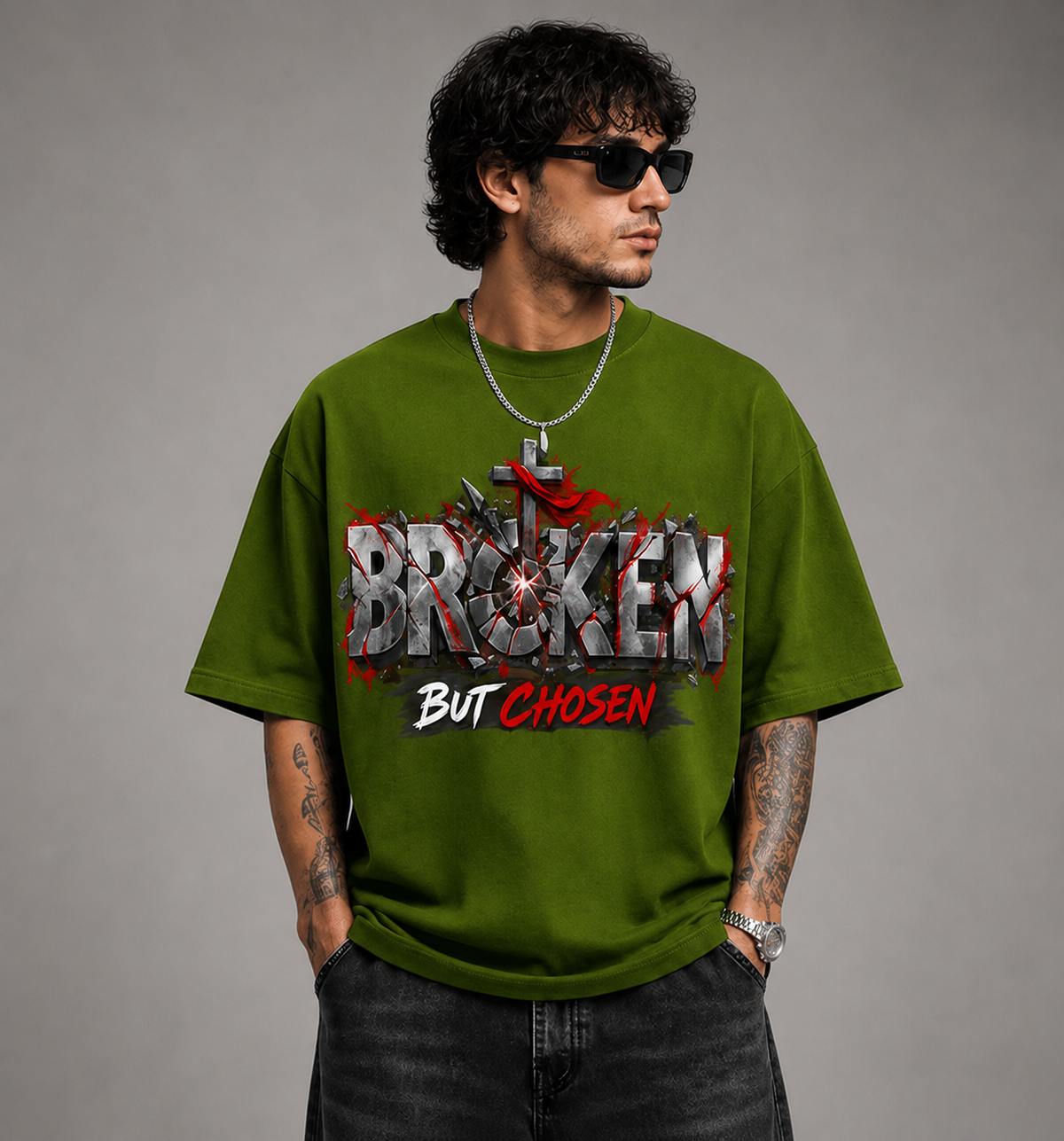 Broken But Chosen Graphic Oversized T-Shirt | 220 GSM | 100% Cotton