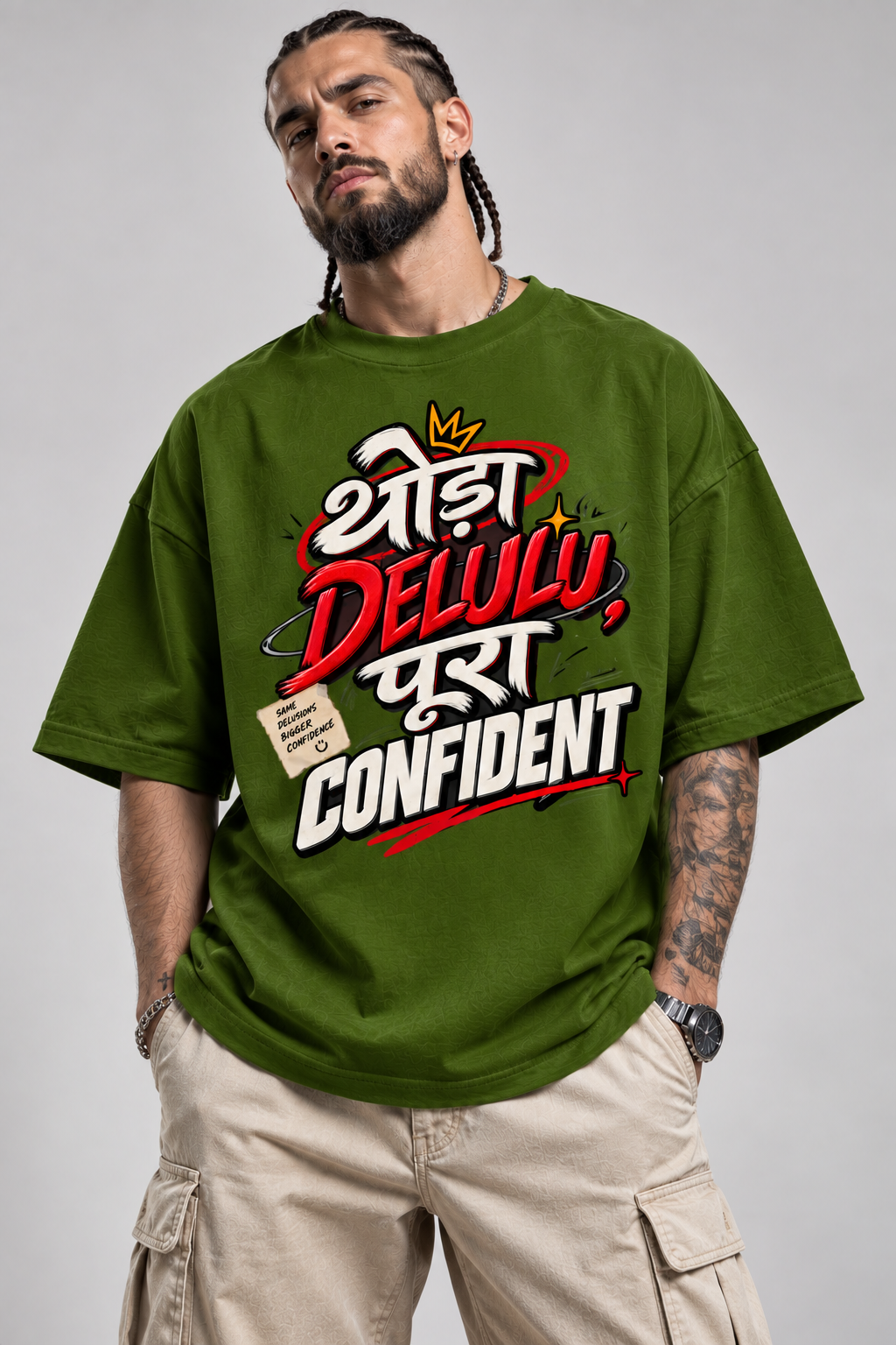 Thoda Delulu, Pura Confident Oversized Graphic T-Shirt | 220 GSM | 100% Cotton