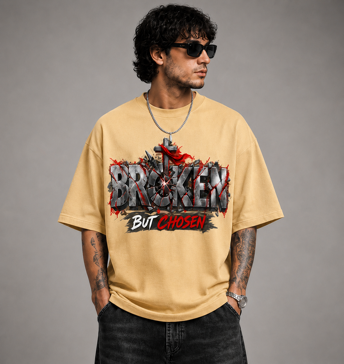 Broken But Chosen Graphic Oversized T-Shirt | 220 GSM | 100% Cotton