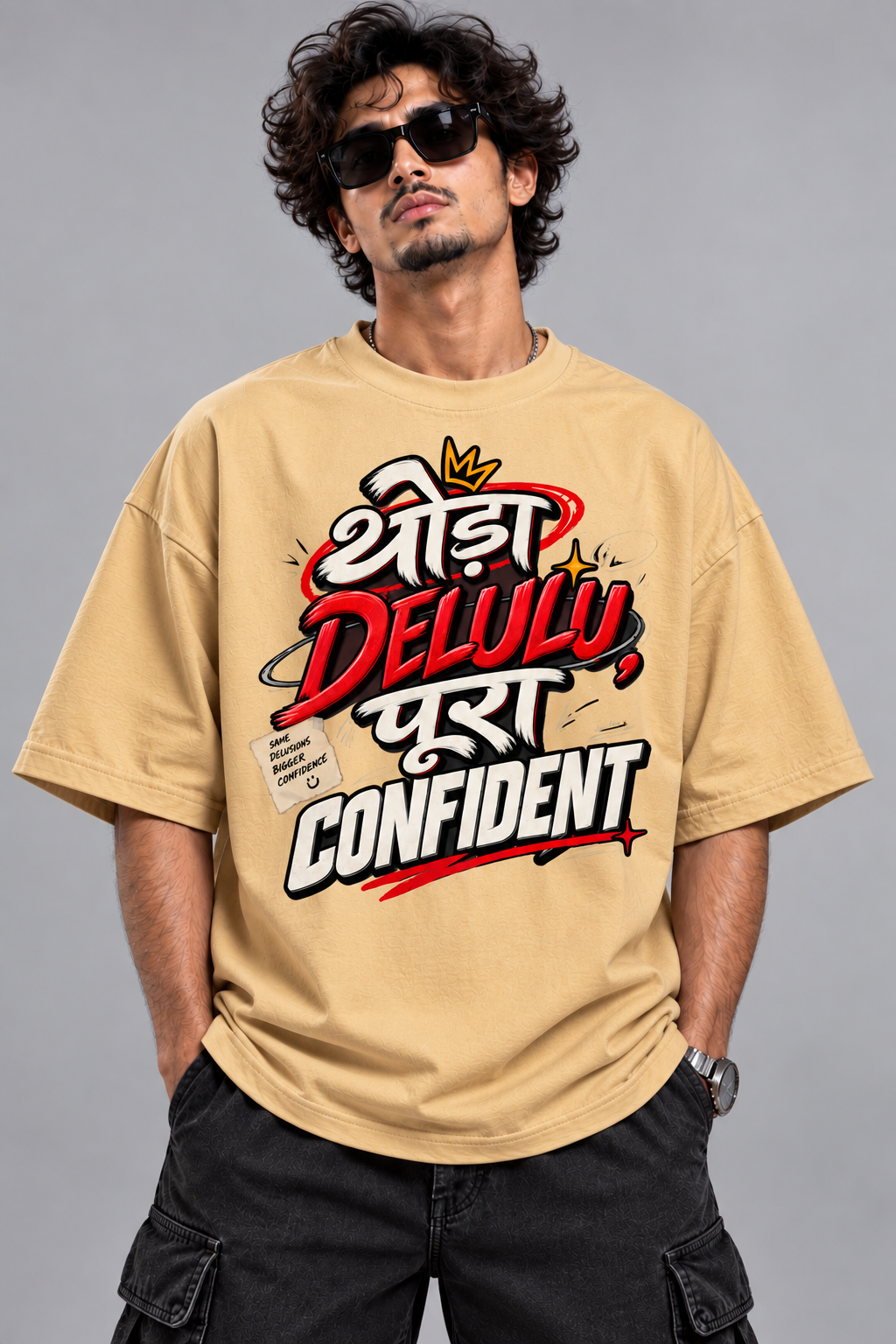 Thoda Delulu, Pura Confident Oversized Graphic T-Shirt | 220 GSM | 100% Cotton