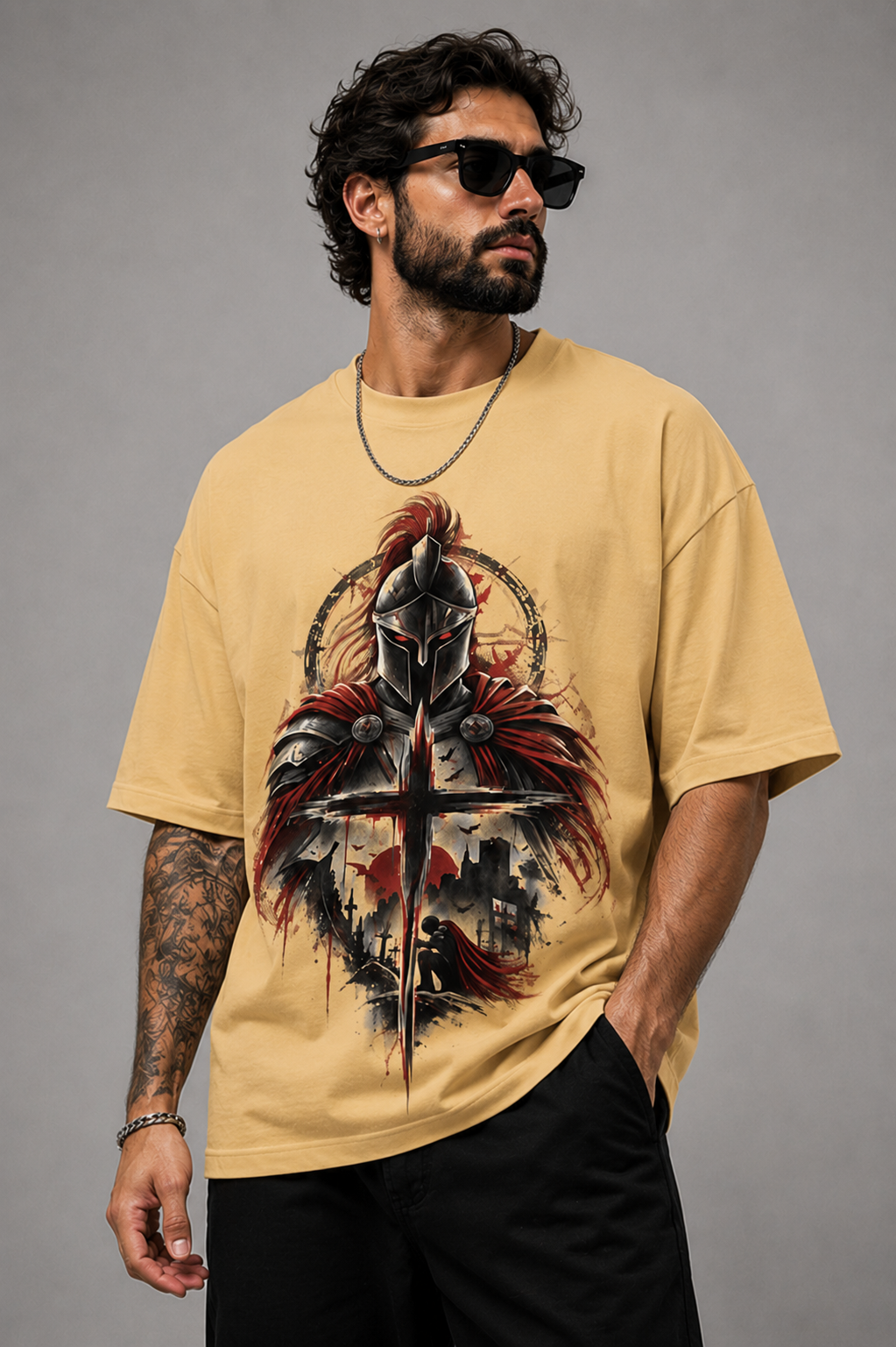 Knight Warrior Graphic Oversized T-Shirt | 220 GSM | 100% Cotton