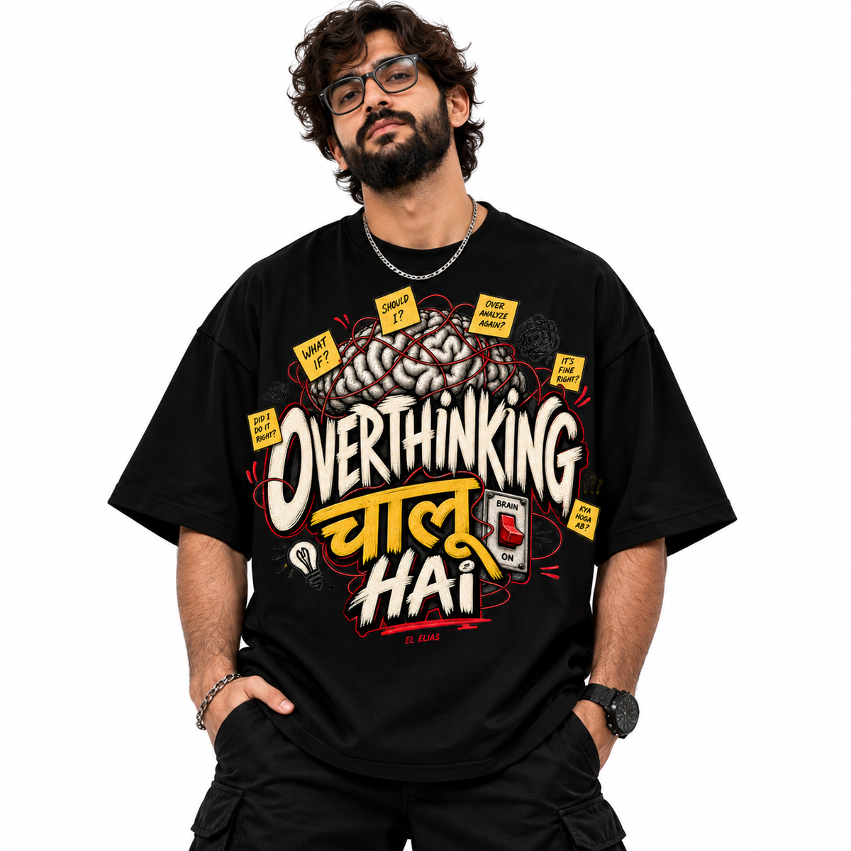 Overthinking Chalu Hai Oversized Graphic T-Shirt | 220 GSM | 100% Cotton