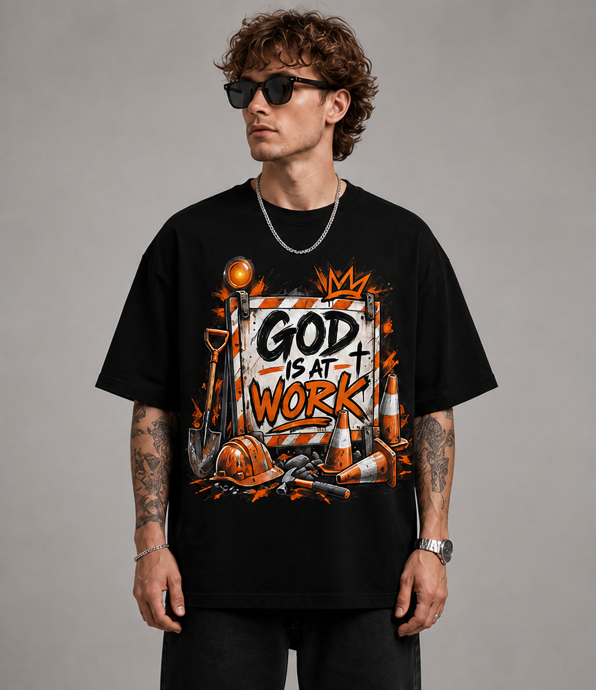 God Is At Work Graphic Oversized T-Shirt | 220 GSM | 100% Cotton