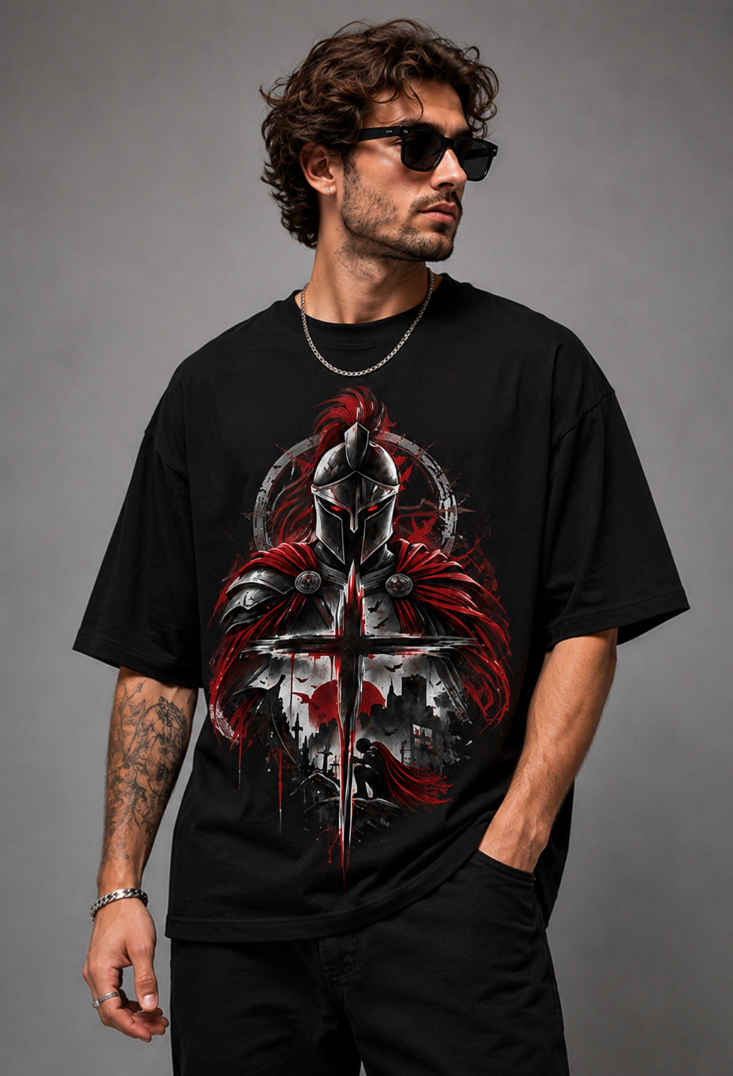 Knight Warrior Graphic Oversized T-Shirt | 220 GSM | 100% Cotton