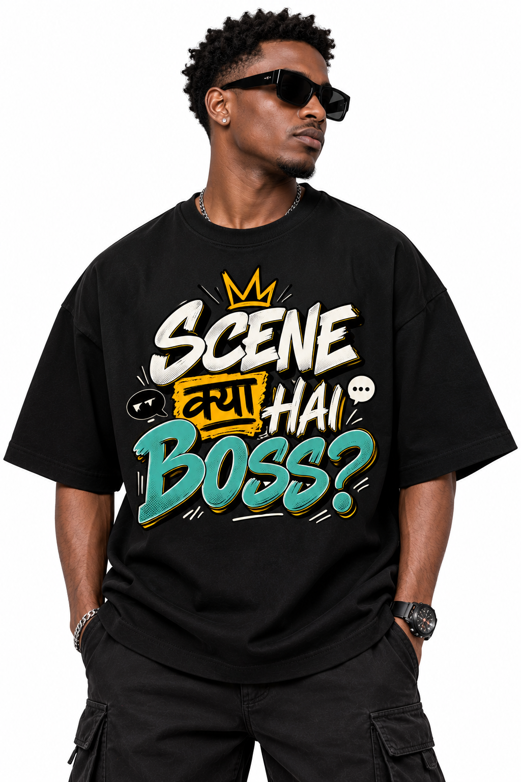 Scene Kya Hai Boss? Oversized Graphic T-Shirt | 220 GSM | 100% Cotton