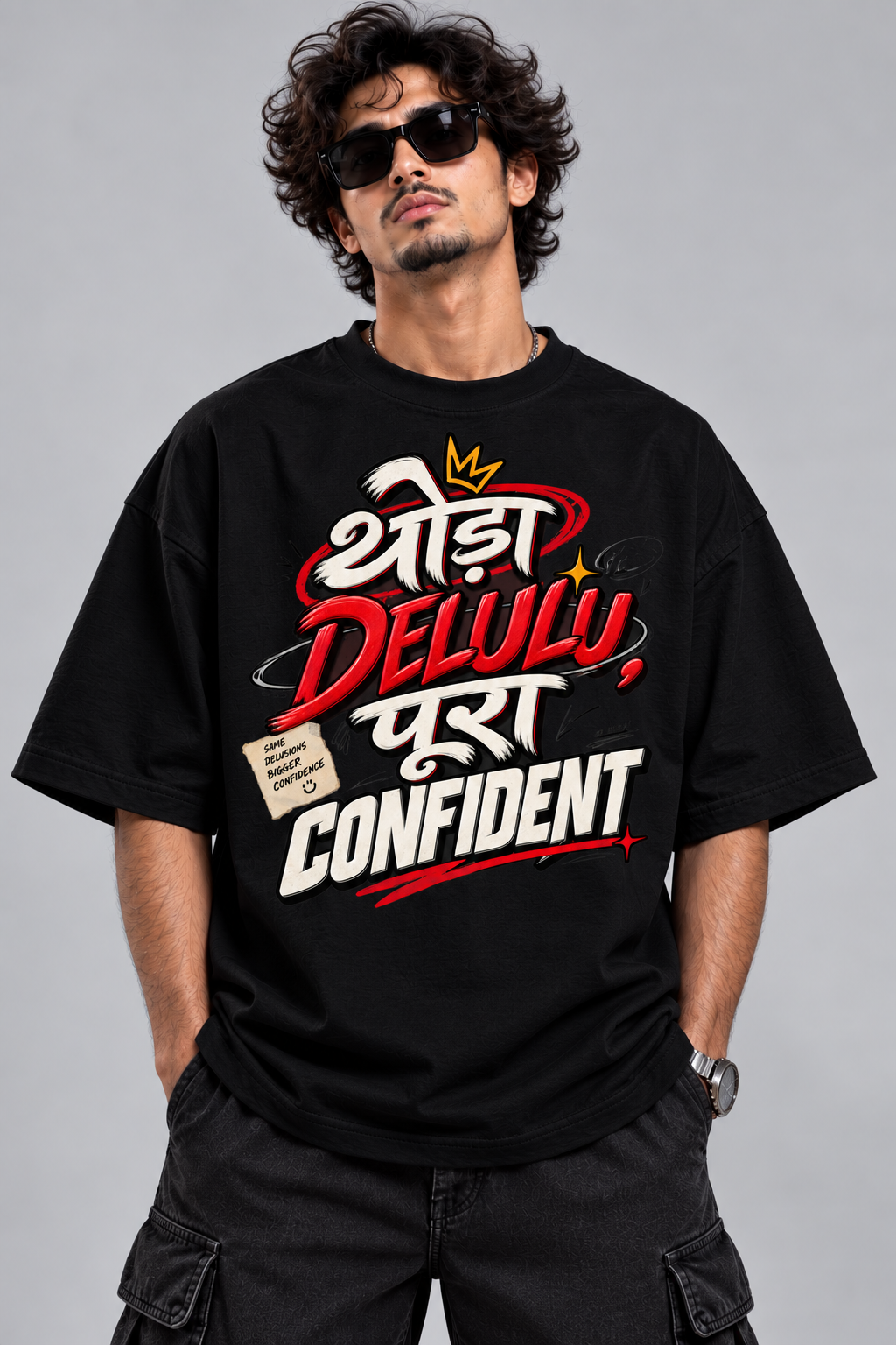 Thoda Delulu, Pura Confident Oversized Graphic T-Shirt | 220 GSM | 100% Cotton