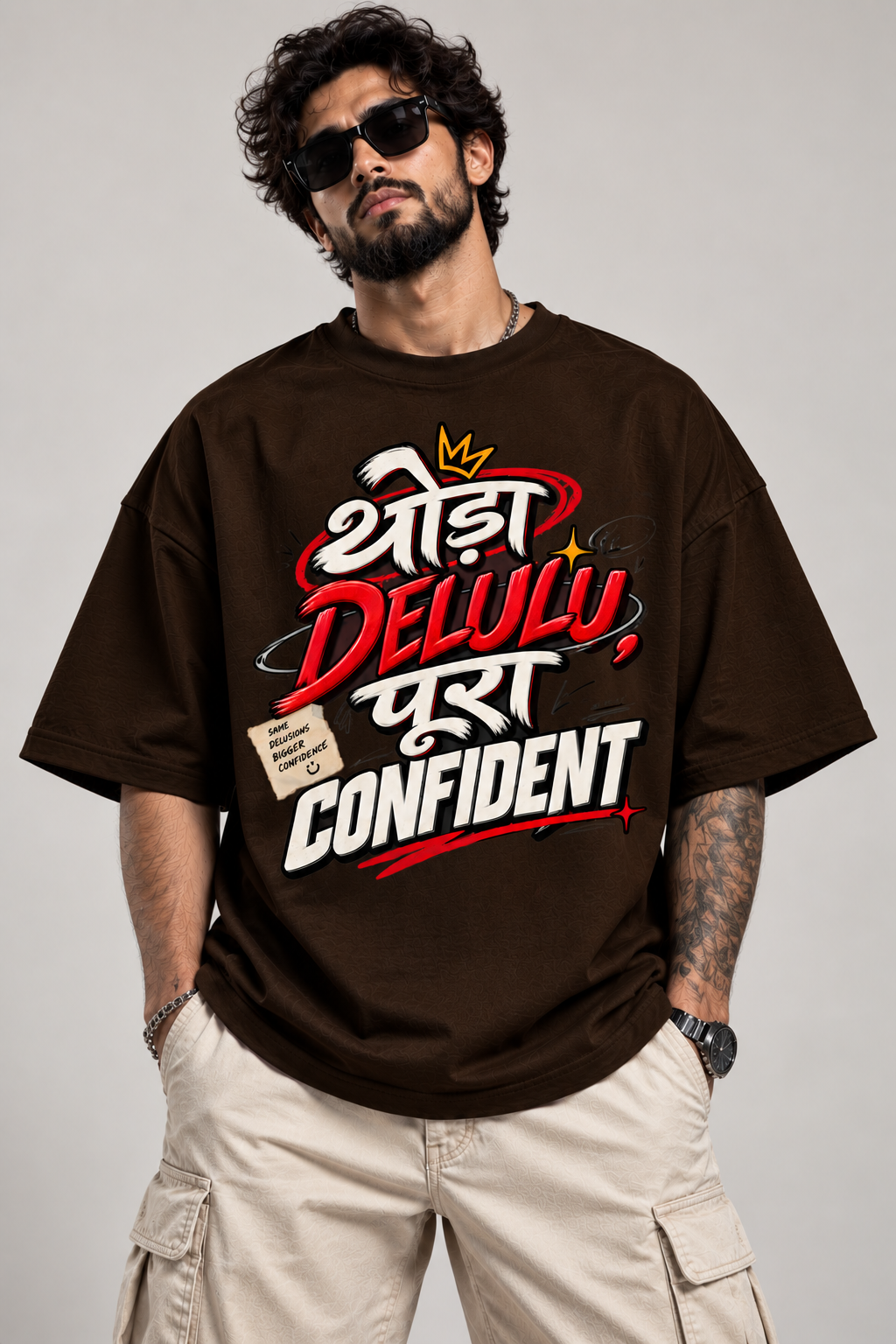 Thoda Delulu, Pura Confident Oversized Graphic T-Shirt | 220 GSM | 100% Cotton