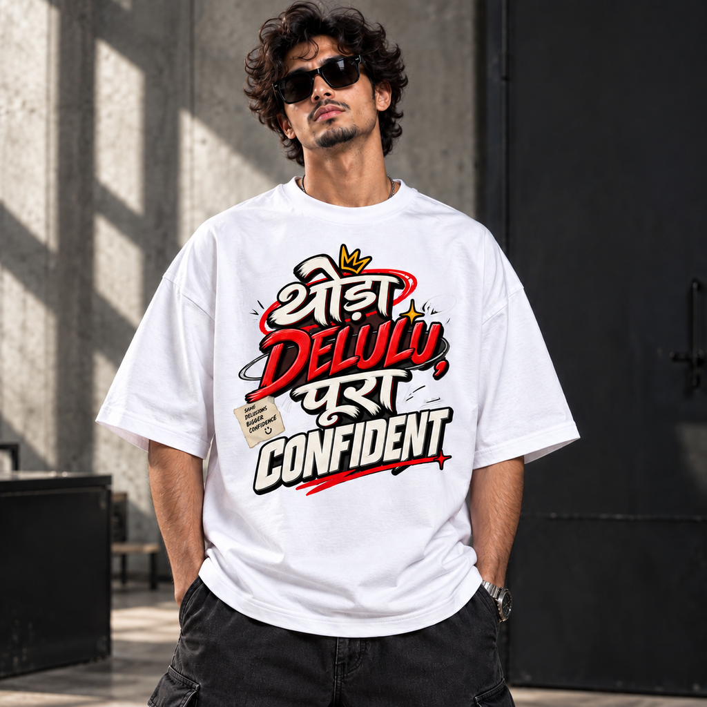 Thoda Delulu, Pura Confident Oversized Graphic T-Shirt | 220 GSM | 100% Cotton