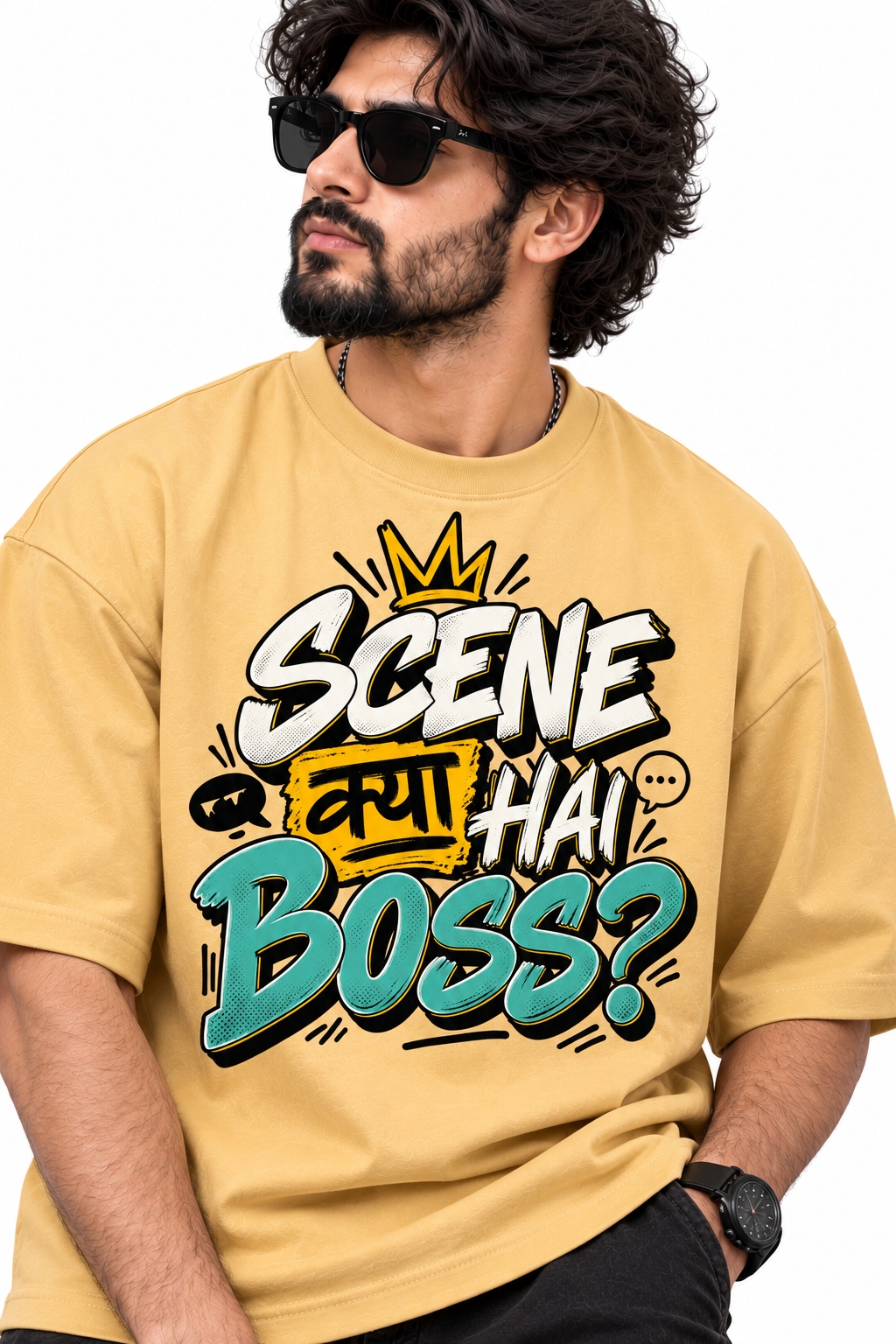 Scene Kya Hai Boss? Oversized Graphic T-Shirt | 220 GSM | 100% Cotton