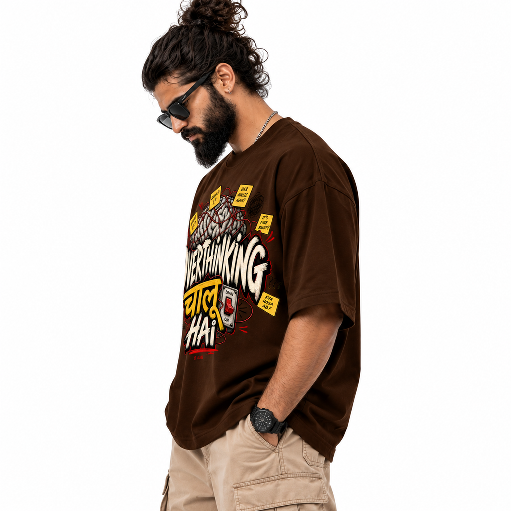 Overthinking Chalu Hai Oversized Graphic T-Shirt | 220 GSM | 100% Cotton