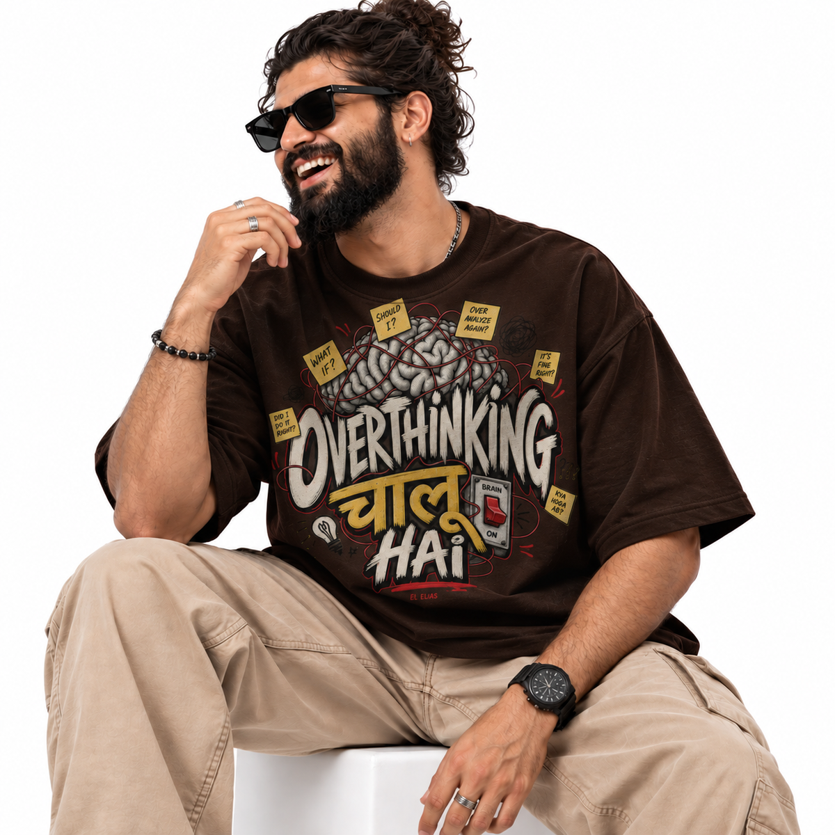 Overthinking Chalu Hai Oversized Graphic T-Shirt | 220 GSM | 100% Cotton