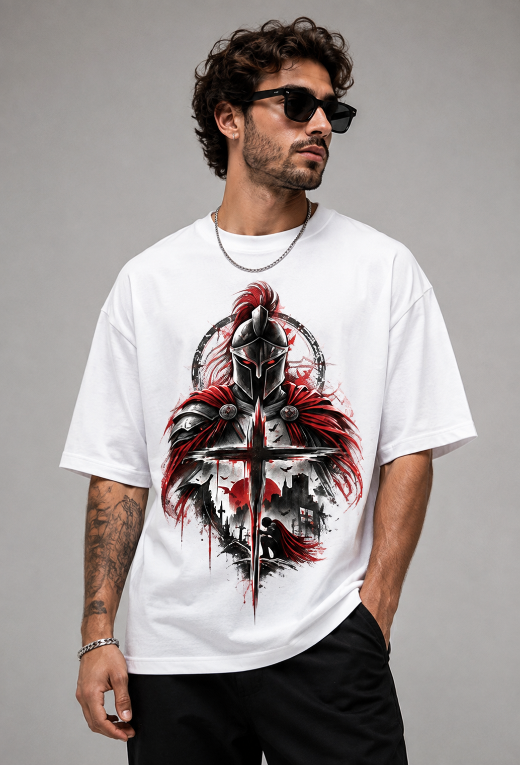 Knight Warrior Graphic Oversized T-Shirt | 220 GSM | 100% Cotton