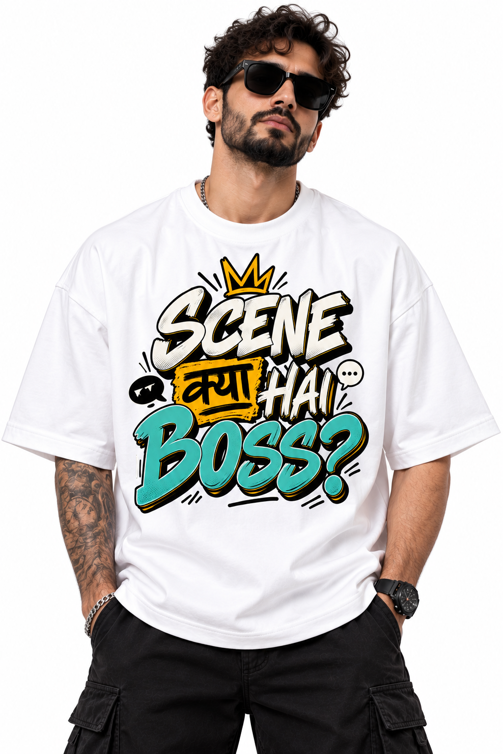 Scene Kya Hai Boss? Oversized Graphic T-Shirt | 220 GSM | 100% Cotton