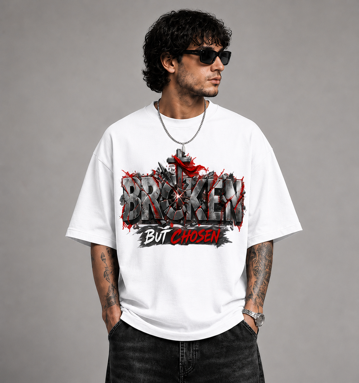 Broken But Chosen Graphic Oversized T-Shirt | 220 GSM | 100% Cotton