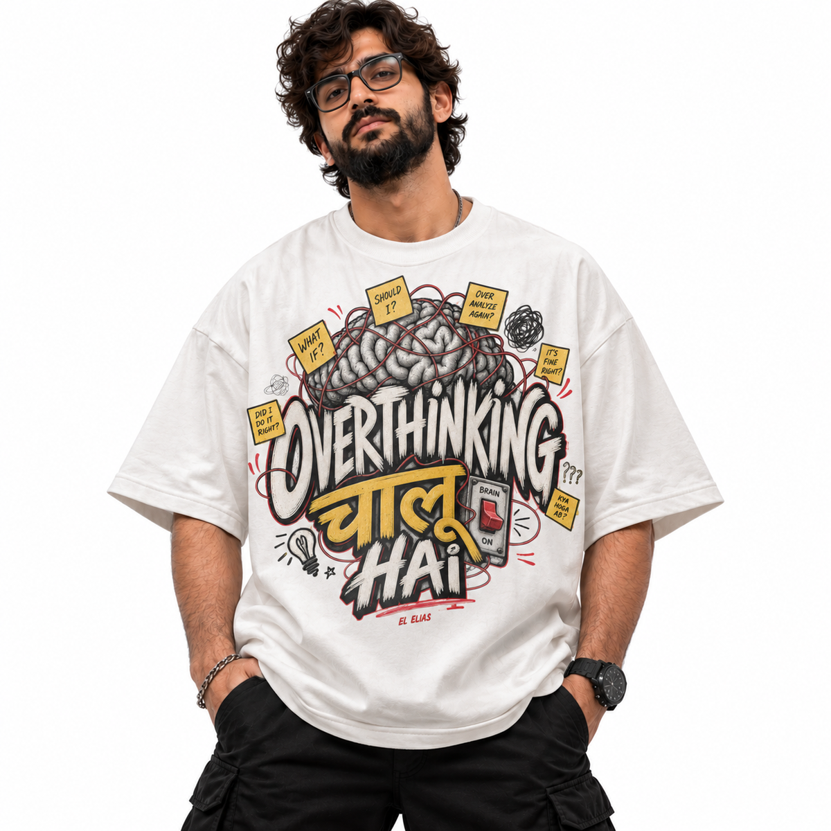 Overthinking Chalu Hai Oversized Graphic T-Shirt | 220 GSM | 100% Cotton