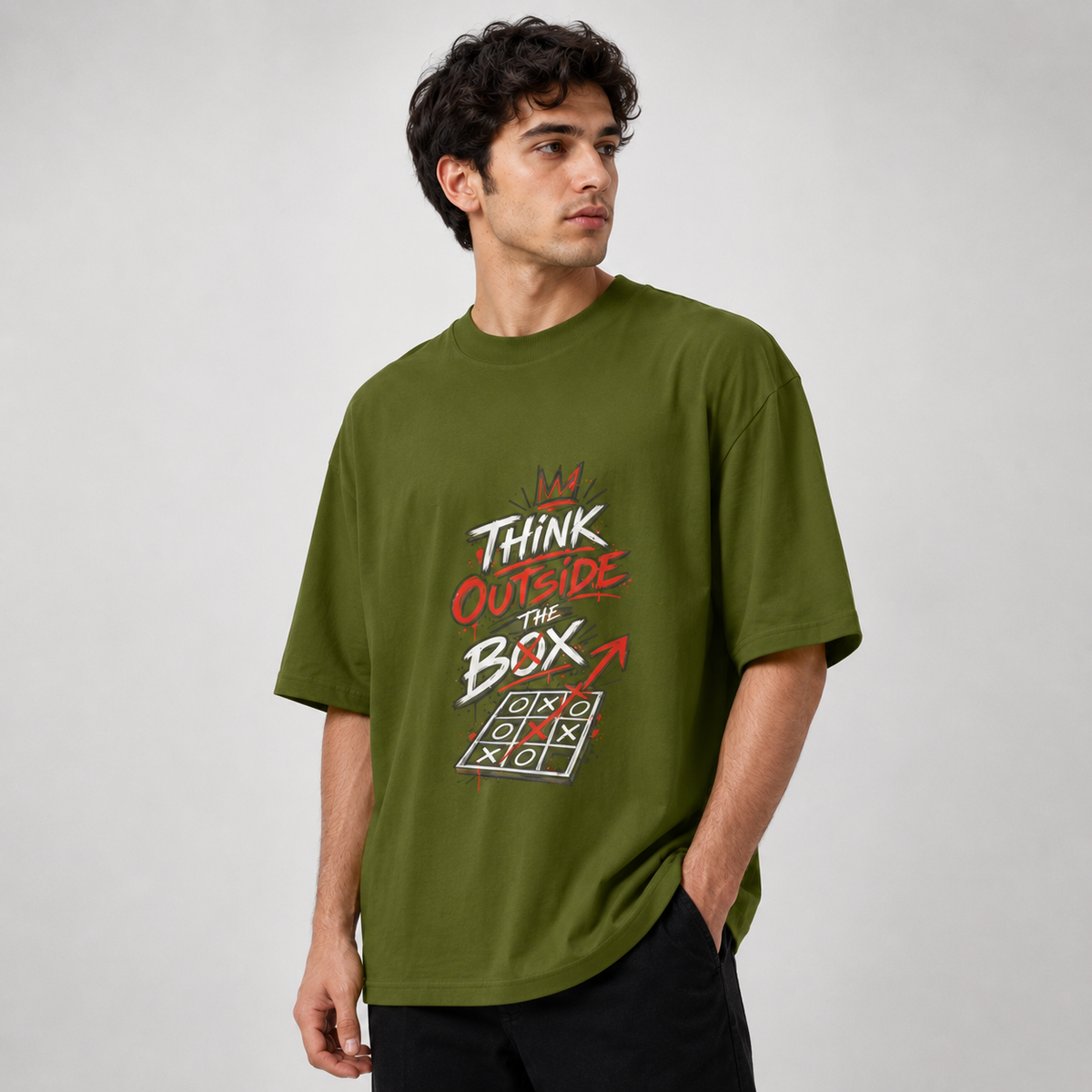 Think Outside the Box Graphic Oversized T-Shirt | 220 GSM | 100% Cotton