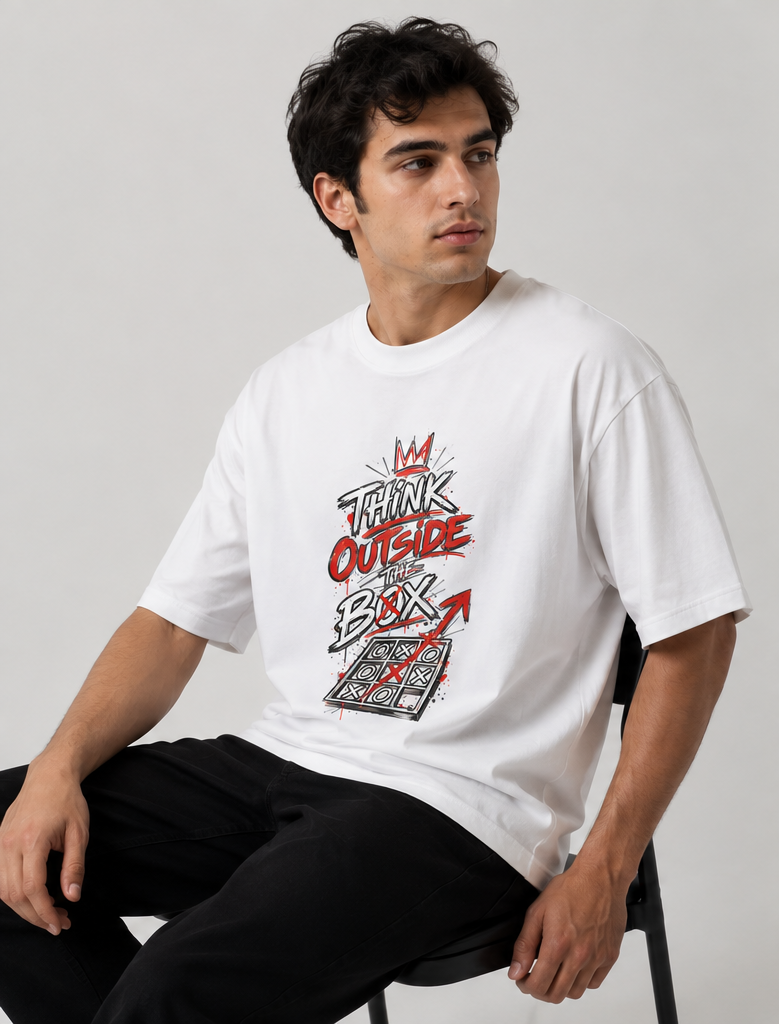 Think Outside the Box Graphic Oversized T-Shirt | 220 GSM | 100% Cotton